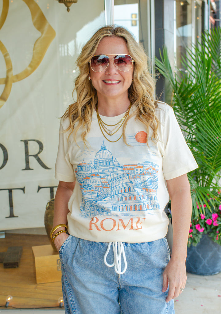 Rome Italy Graphic Fitted Graphic Tee in Ivory