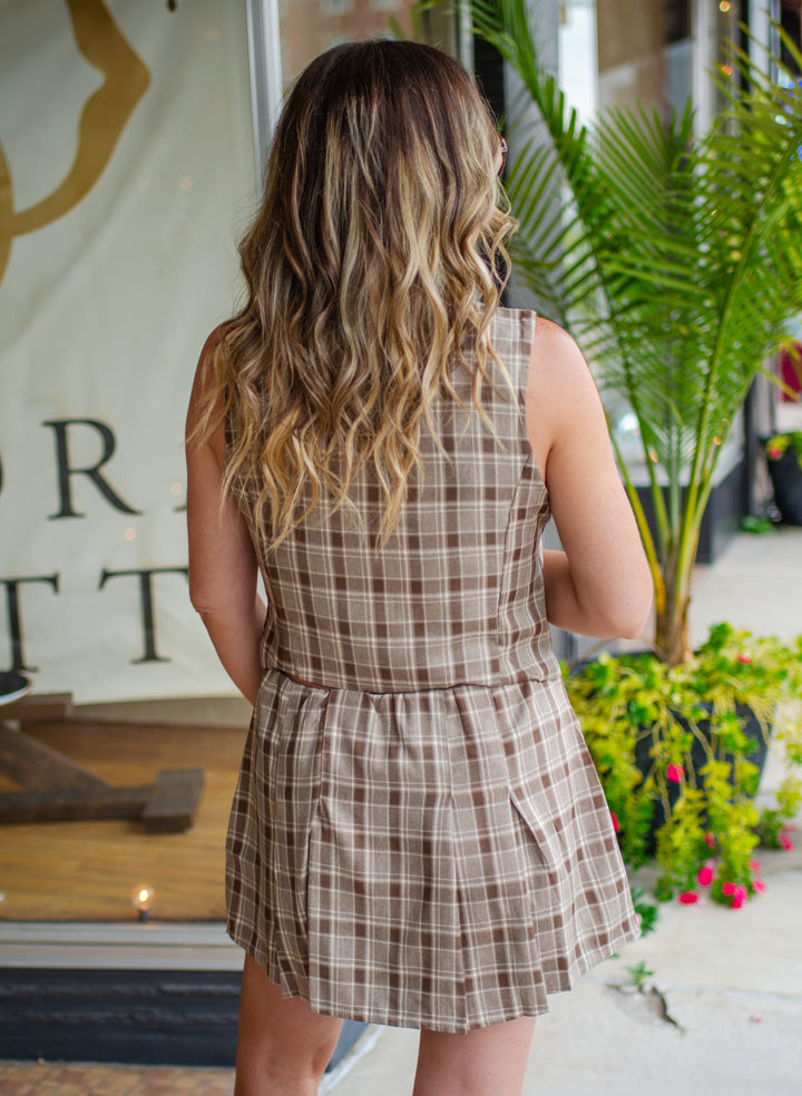 Pretty in Plaid Skort in Brown
