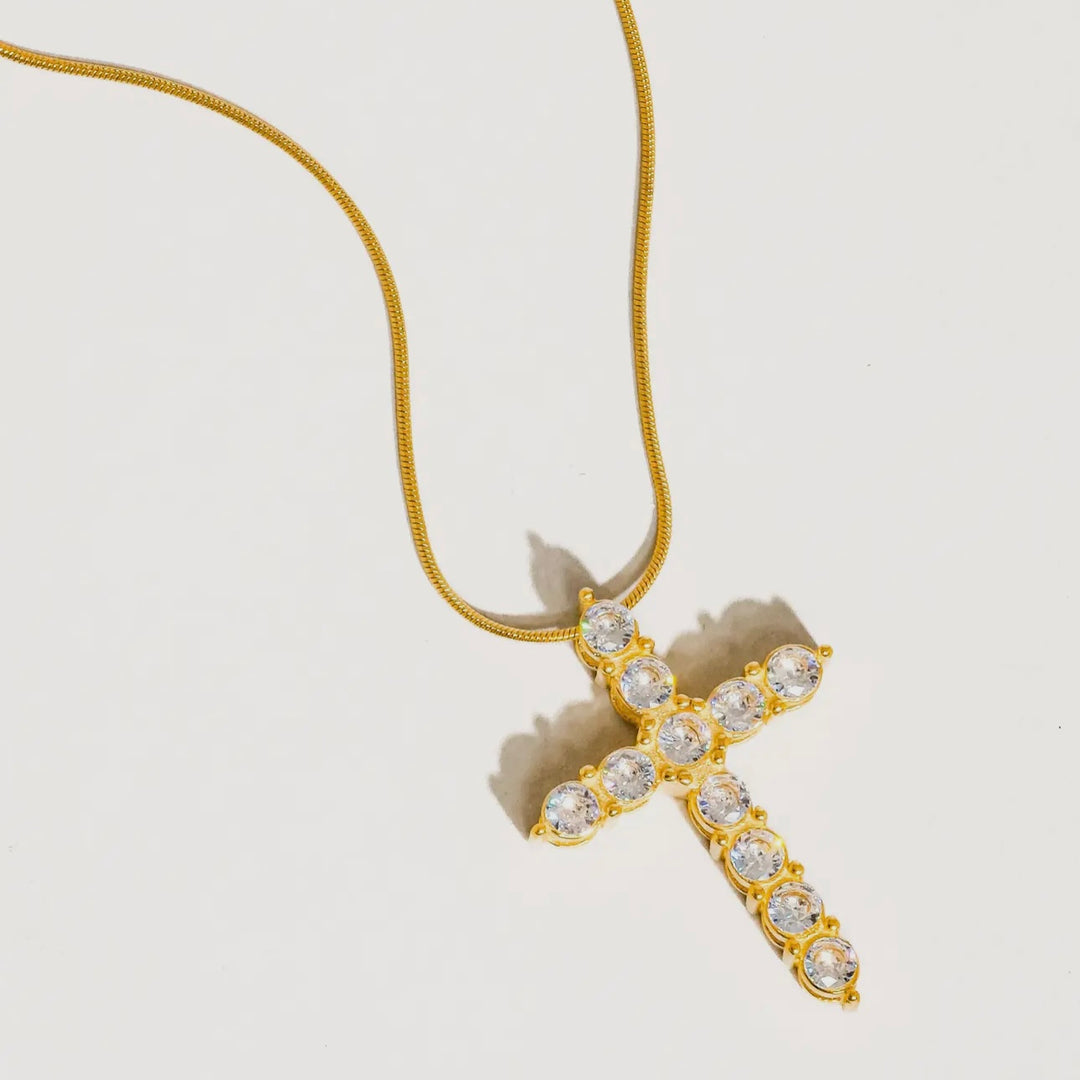LUXE Everly 18K Gold Plated Non-Tarnish CZ Cross Necklace
