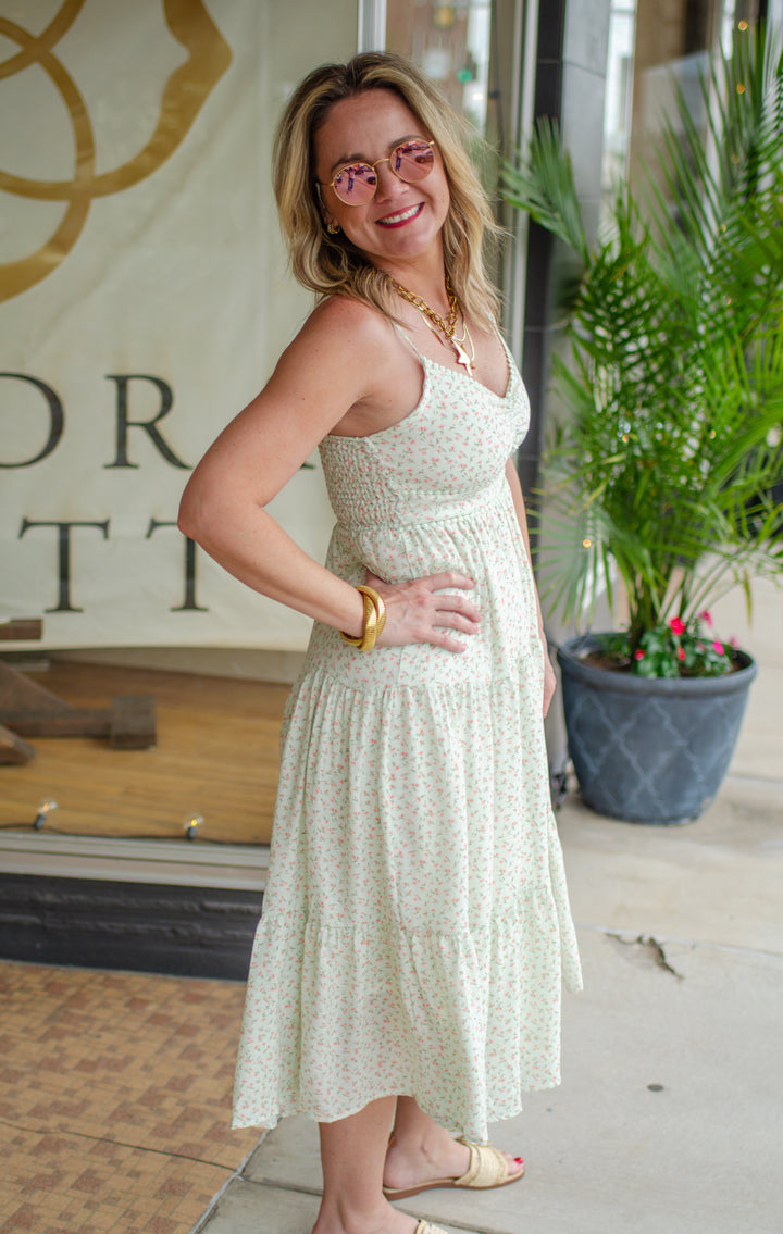 Spring in My Step Floral Sweetheart Midi Dress in Mint