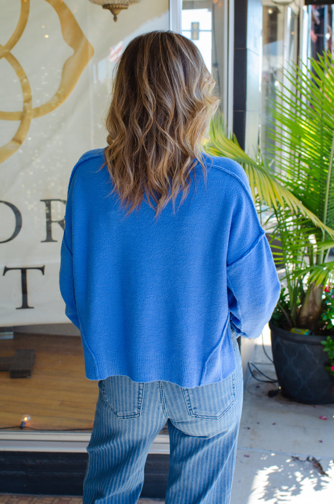 Cozy Up V-Neckline Oversized Sweater in Blue