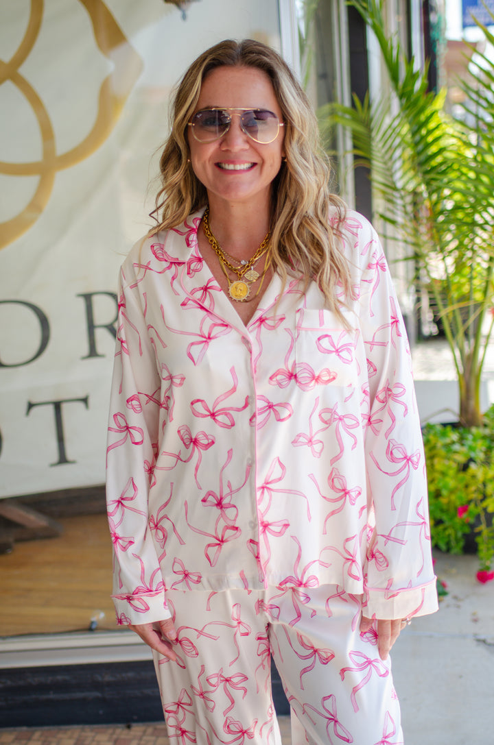 So Fancy Pink Bow Pajama Pocket Top