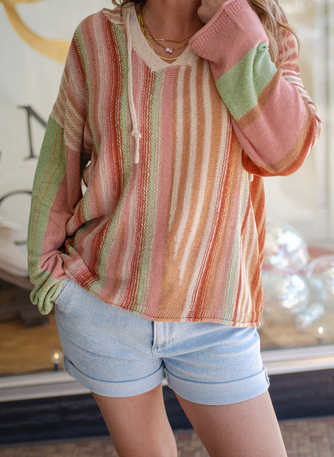 Dreaming of Sunshine Boho Stripe Pullover Knit Top in Natural