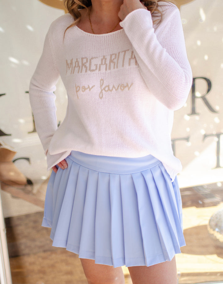 Perfectly Pleated Skirt with Built in Shorts in Light Blue