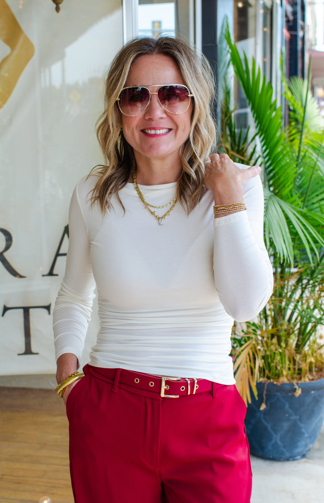 Sophisticated Beauty Belted Wide Leg Trouser Pant in Deep Red