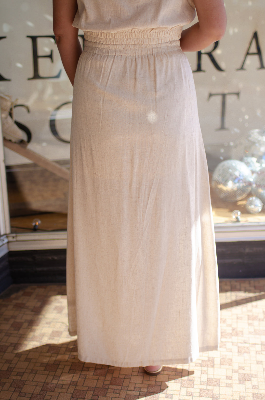 Greek Isle Oatmeal Linen Maxi Skirt