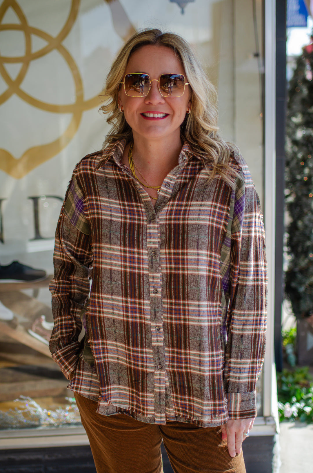 Fall In Love Plaid Button Down Top in Mocha