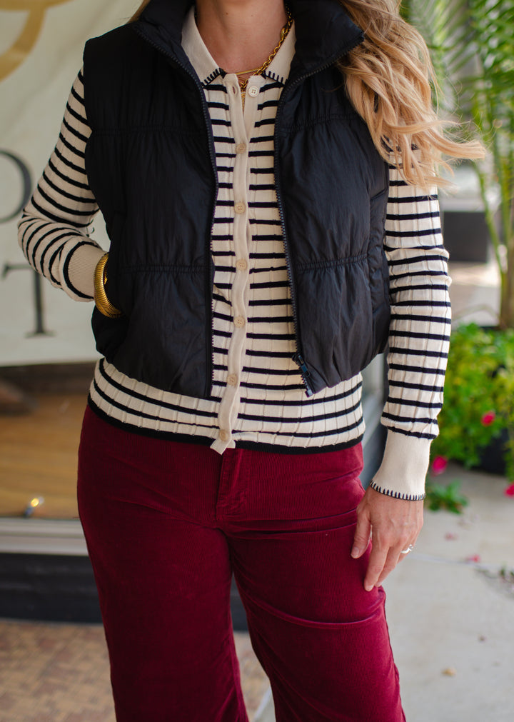 Perfectly Poised Contrast Button Down Collared Sweater Top in Beige