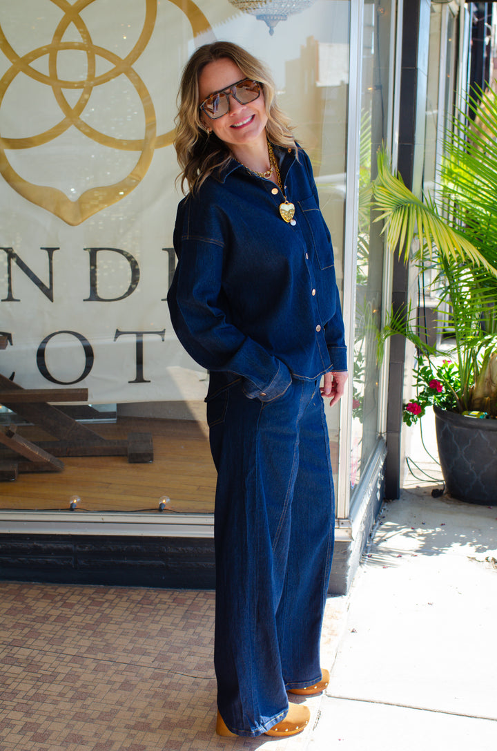 Denim Dreamer Oversized Button Down Dark Denim Top