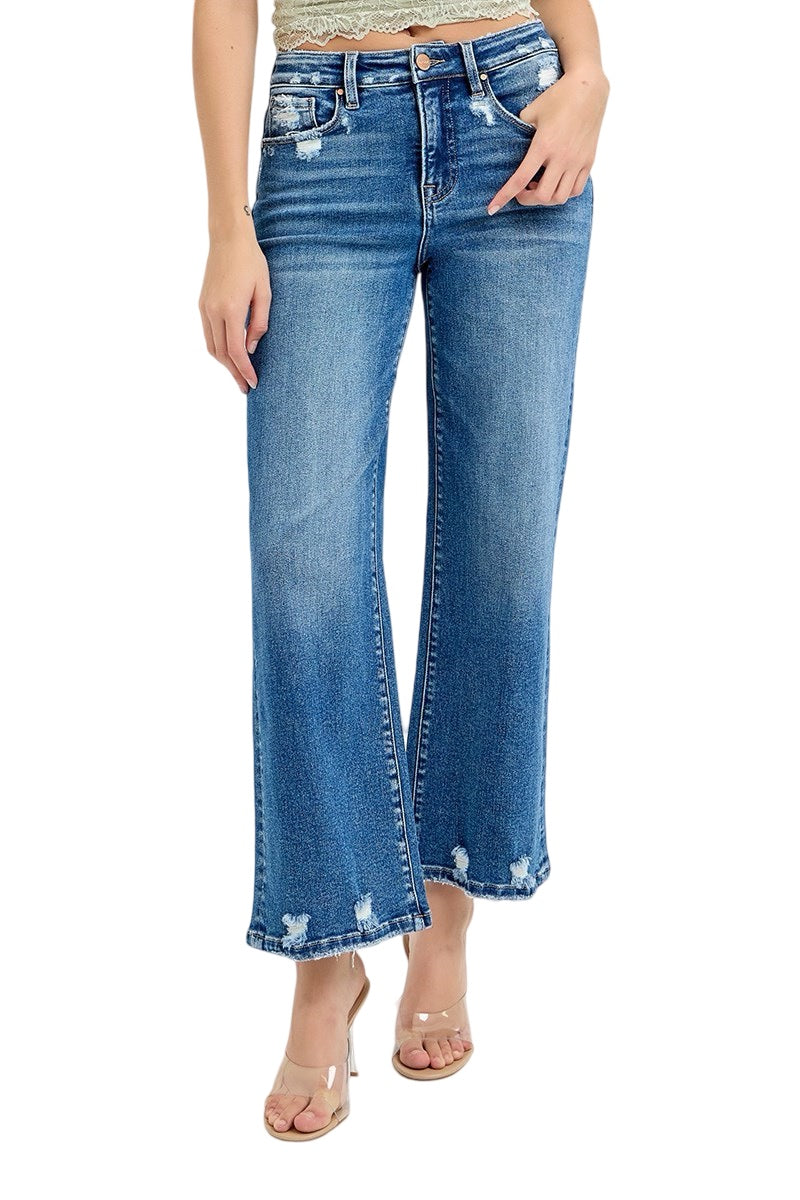 Risen High Rise Tummy Control Crop Wide Leg Jeans