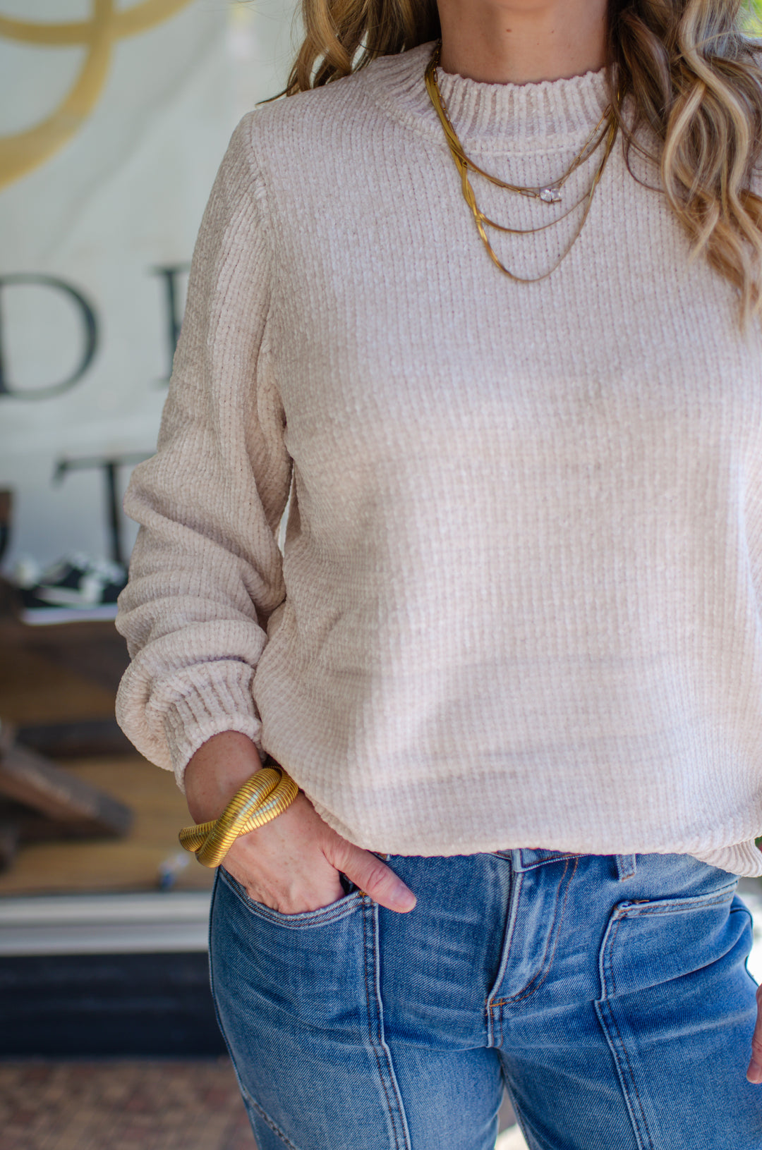 Cozy Autumn Ultra Soft Chenille Knit Sweater in Cream