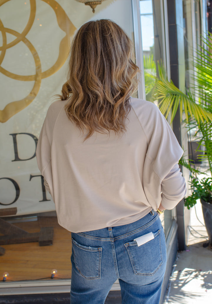 Pure Love Mock Neckline Soft Brushed Top in Cream
