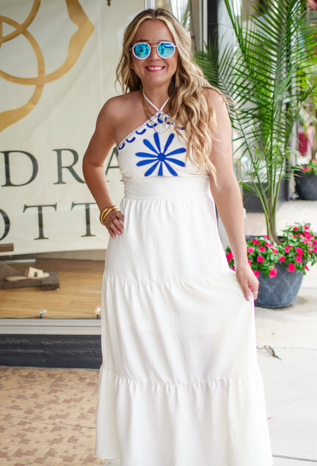 Summer Is Calling Blue Embroidered Halter Maxi Dress