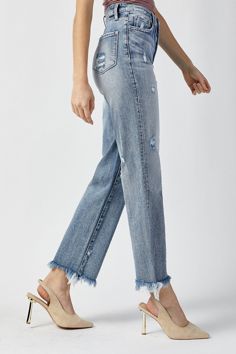 Risen High Rise Straight Jeans-Light