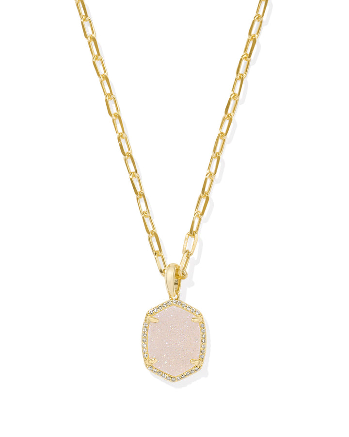 Kendra Scott Daphne Pave Framed Pendant Necklace in Gold & Iridescent Drusy