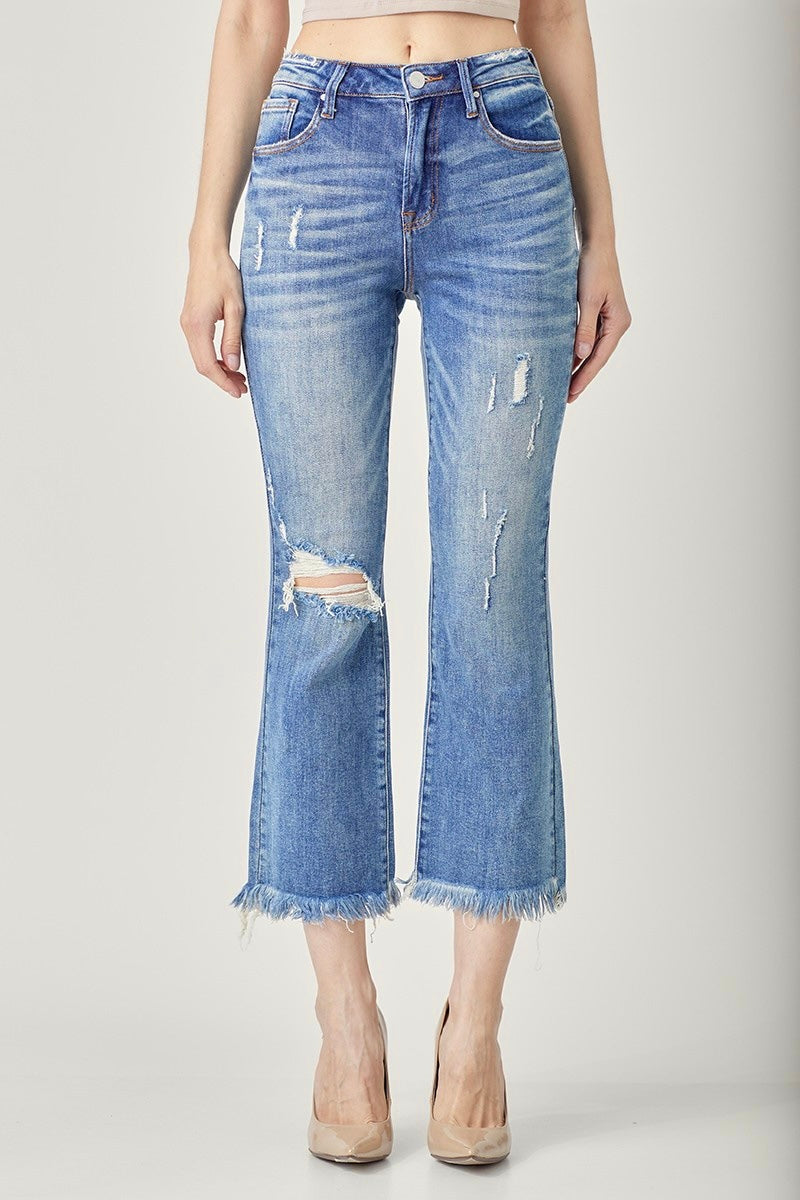 Risen High Rise Crop Flare Denim