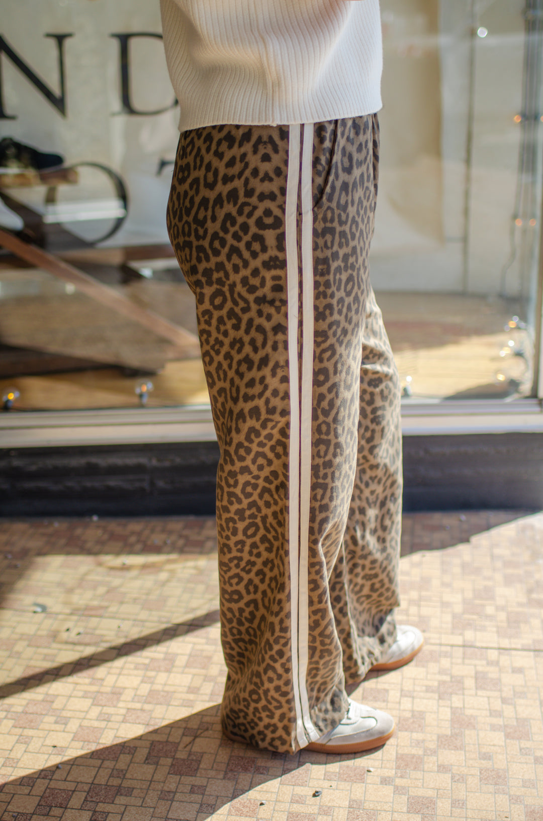 Make A Statement Leopard Pinstripe Drawstring Pants