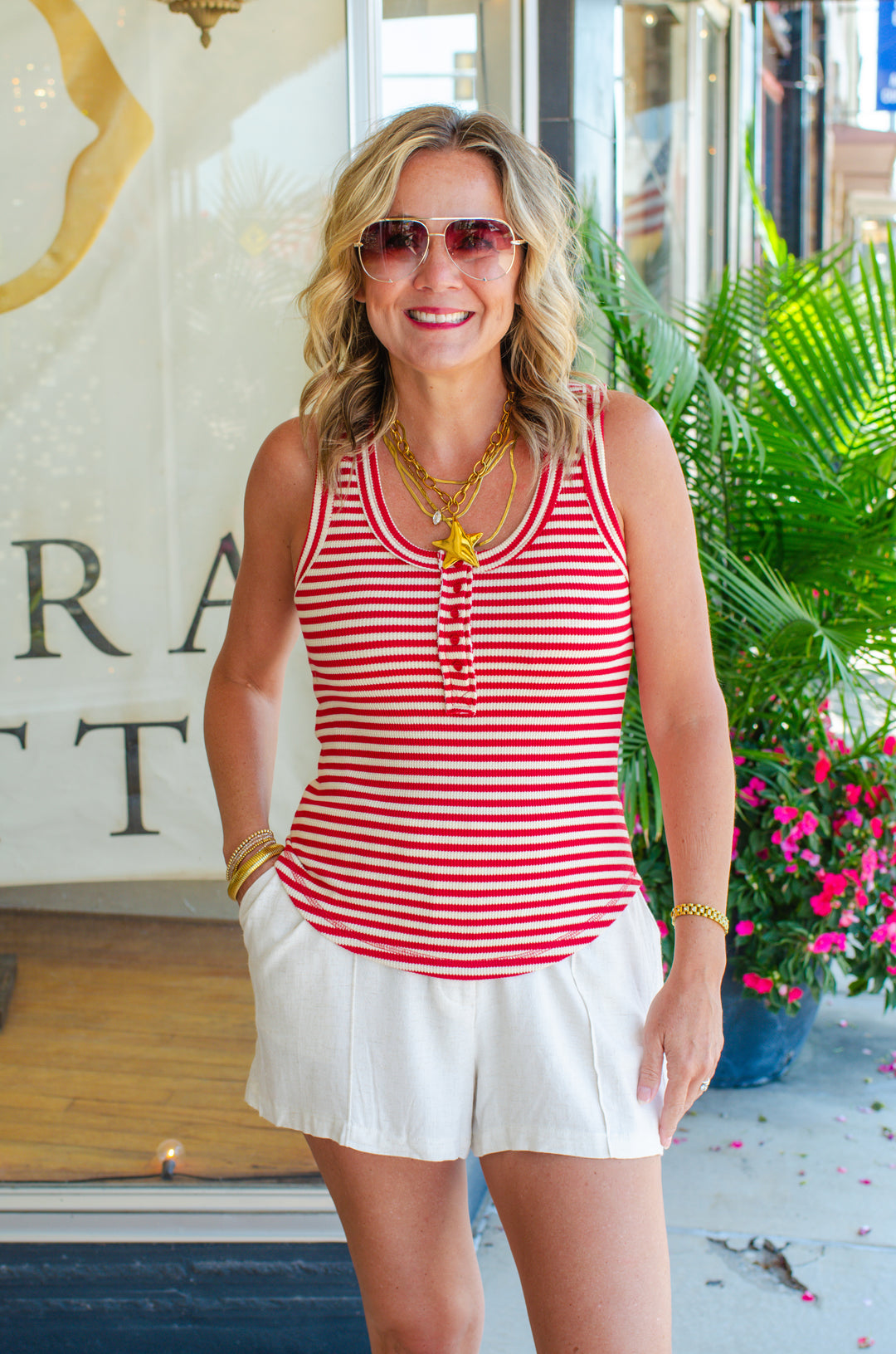Take It in Stride Pinstripe Fitted Tank in Red & Cream Stripe