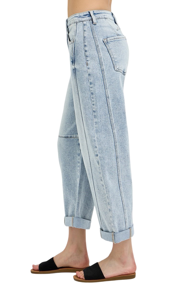 Risen High Rise Boyfriend Cuffed Barrel Jeans in Light Wash