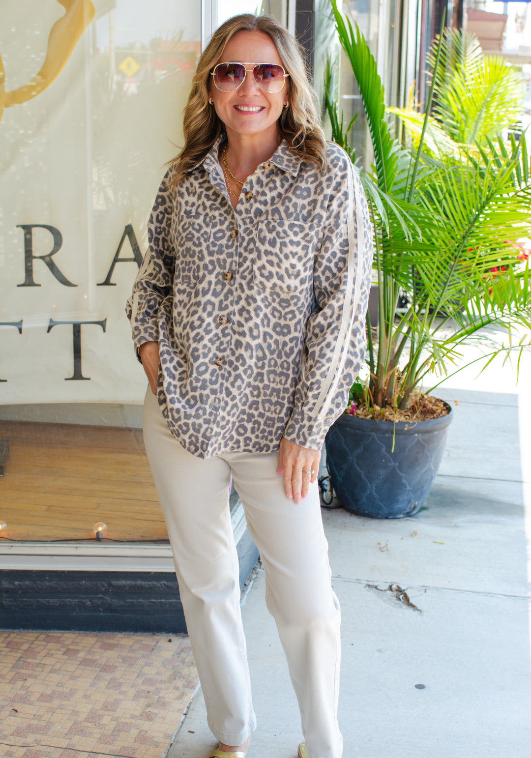 Take It Easy Leopard Button-Down Top in Cream