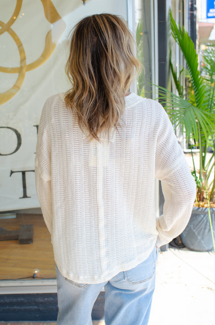 Our Time Textured V-Neck Long Sleeve Top in Cream