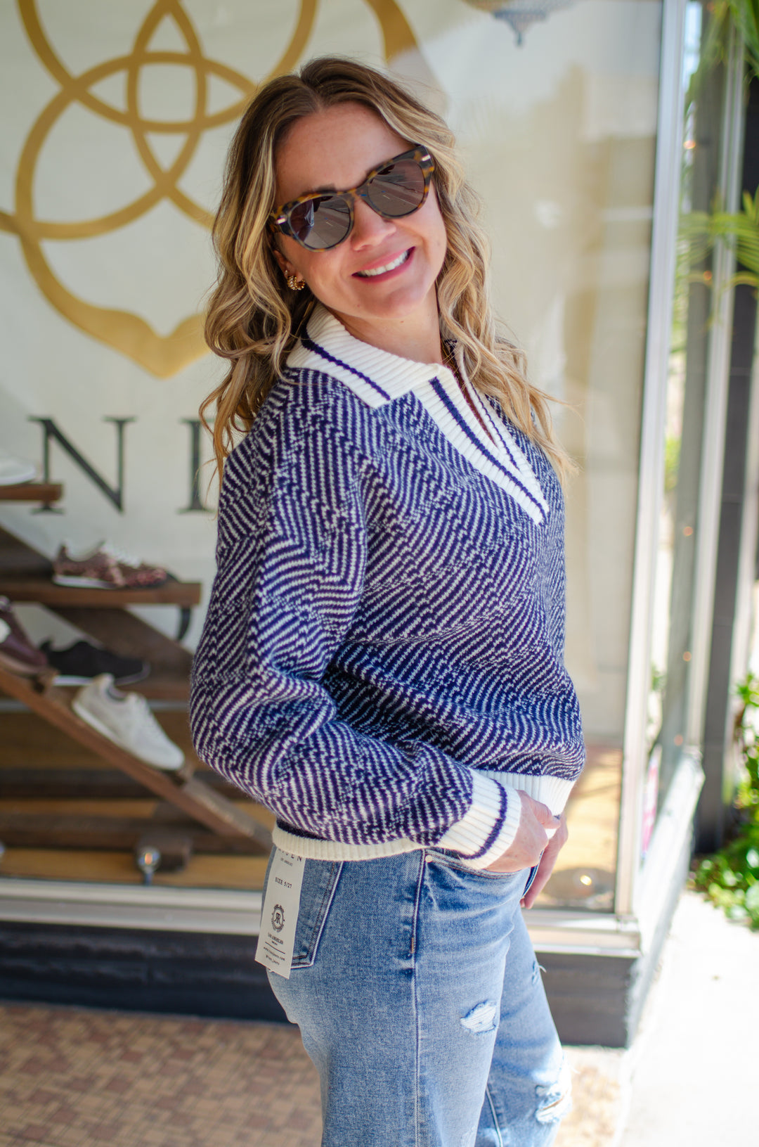 Take Heart Navy Geometric Rugby Sweater