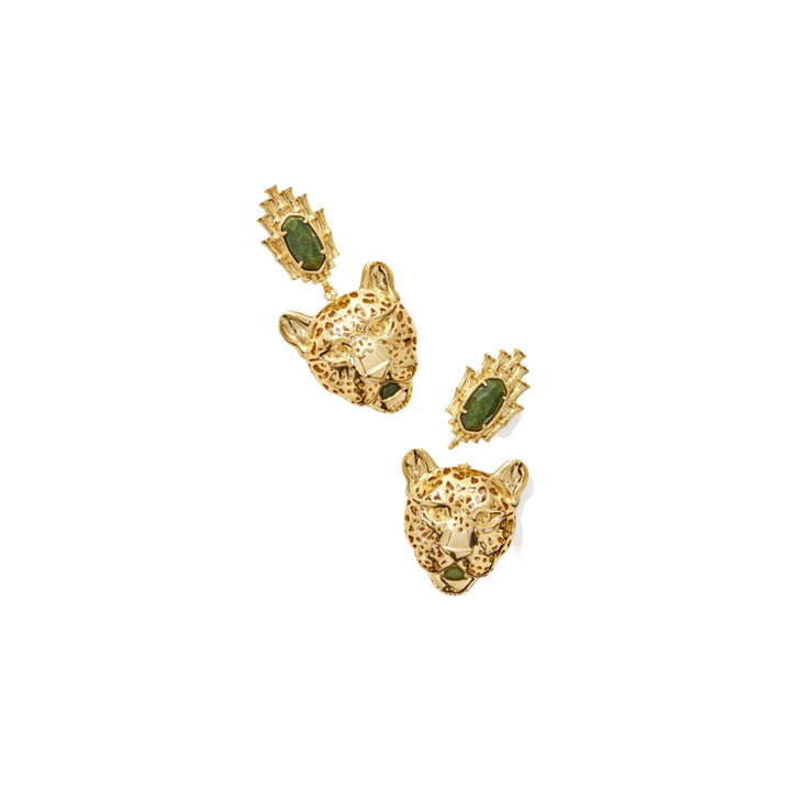 Kendra Scott Maura Jaguar Statement Earrings in Gold Sage Serpentine