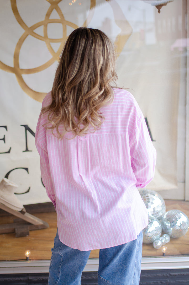 Perfect Preppy Button Down Collared Top in Light Pink