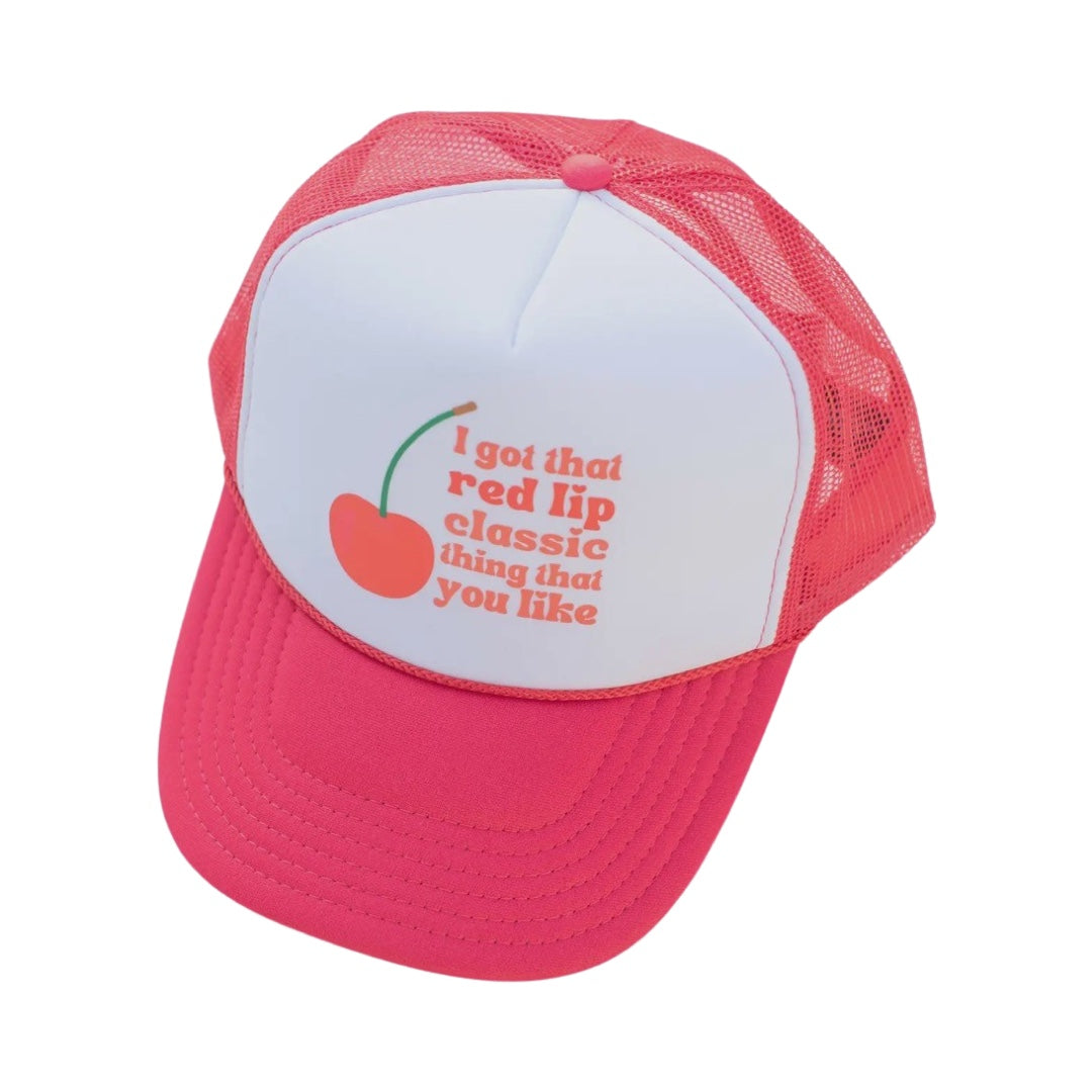 Red Lip Classic Trucker Hat in Red
