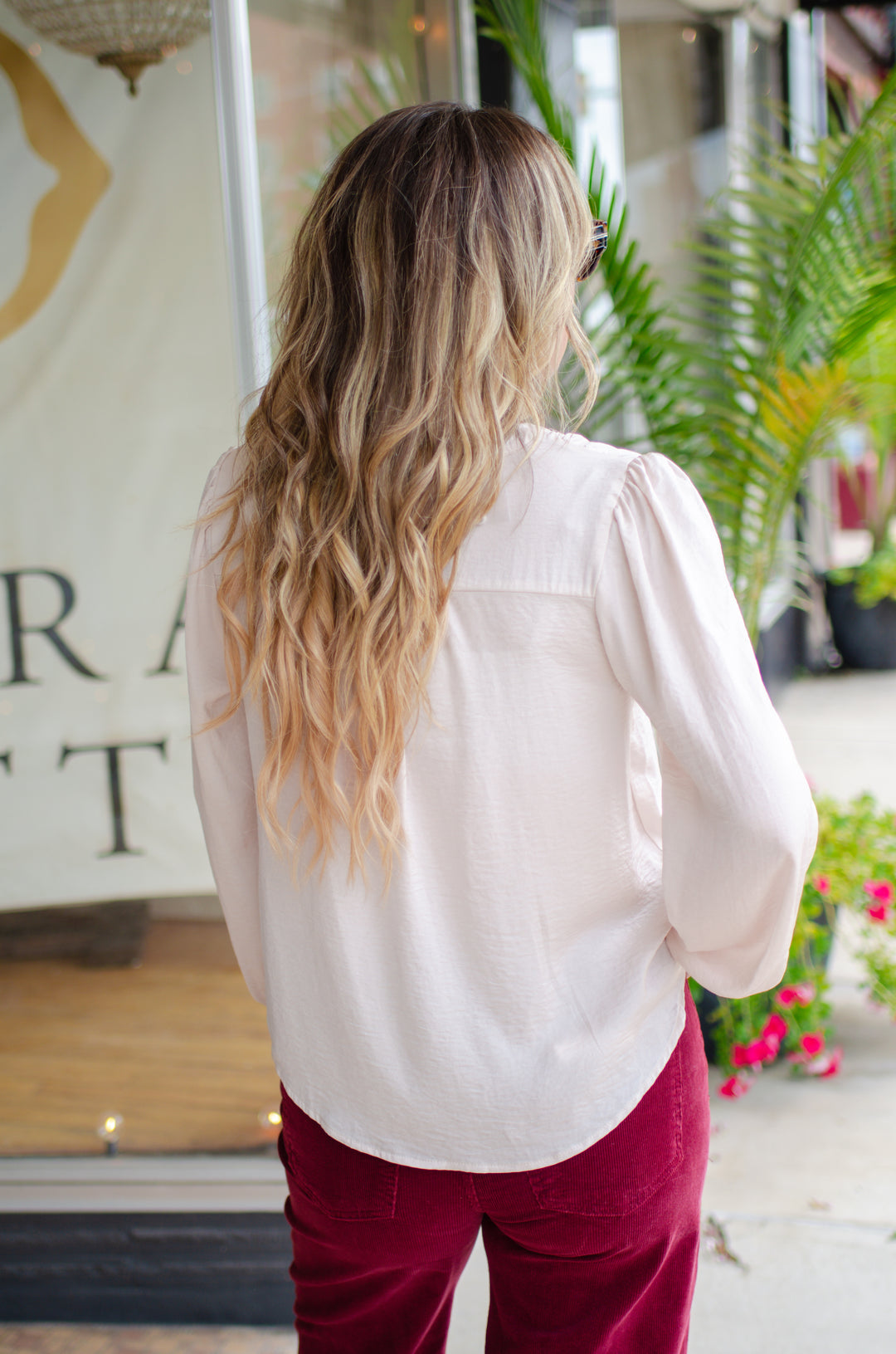 Weekend Romance Silky Button Down Blouse in Champagne