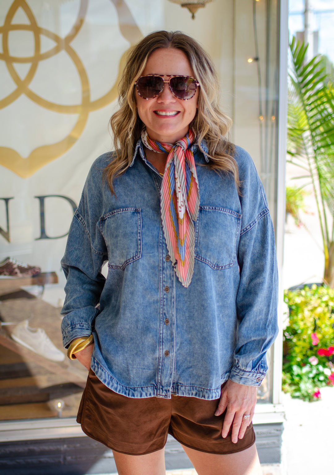 Chambray Perfection Button Down Oversized Pocket Long Sleeve Top