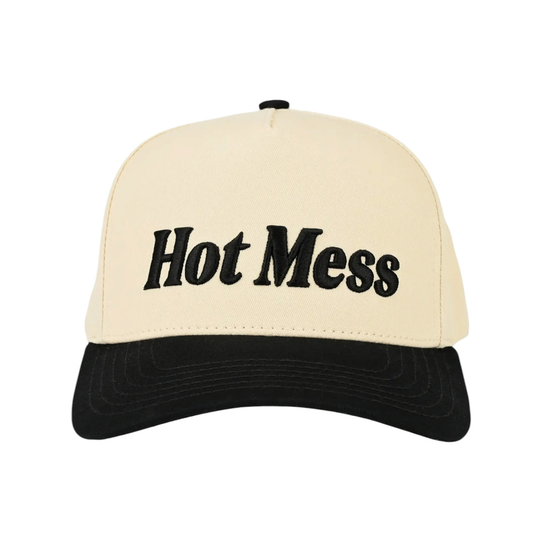 Hot Mess Letter Embroidered 2-Tone Cream & Black Hat