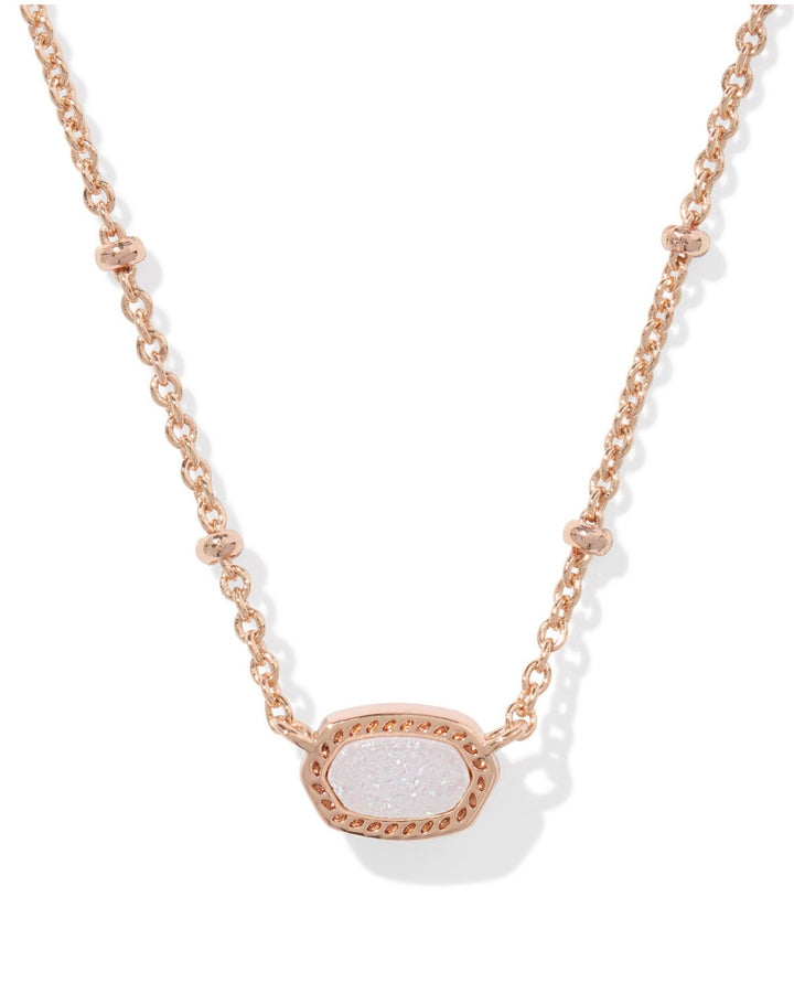 Kendra Scott Mini Elisa Pendant Necklace Iridescent Drusy Rose Gold