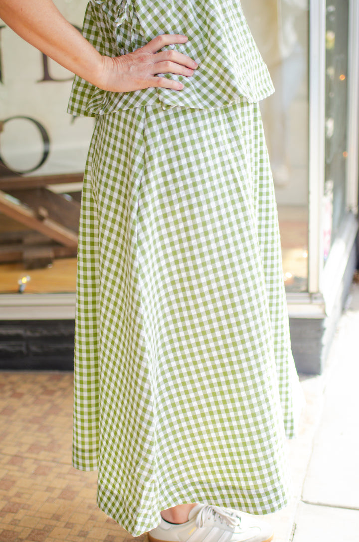 Spring Stroll Gingham Midi Skirt in Green