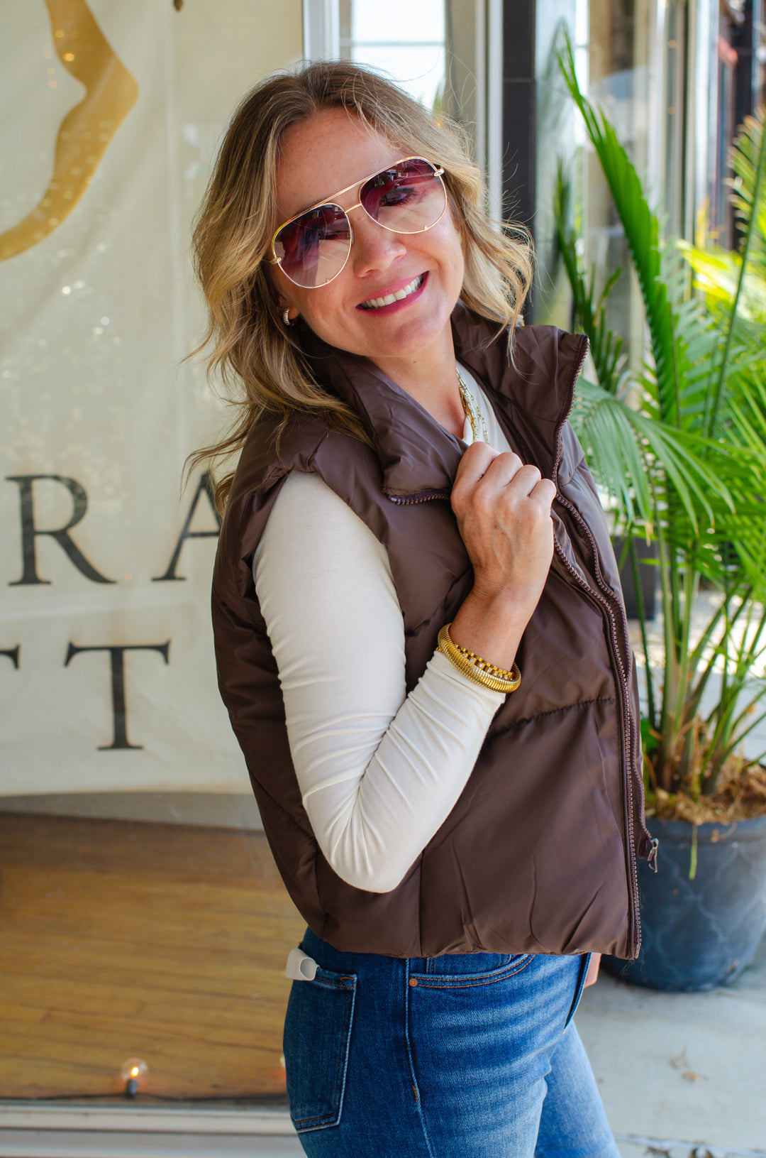 Winter Wishes Puffer Vest in Brown