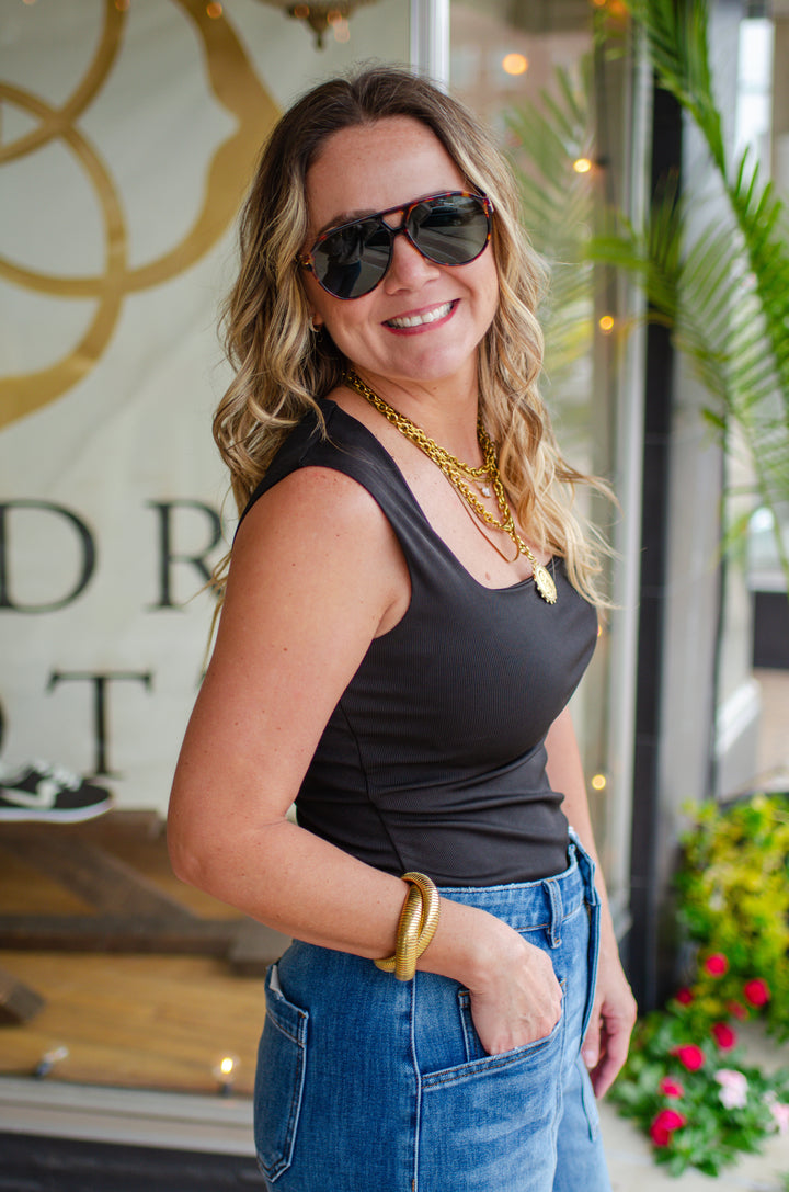 Square Neck Bodysuit in Black