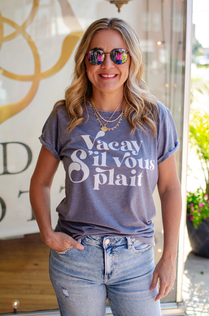 Vacation "Vacay S'il vous plait" Steel Grey Tee