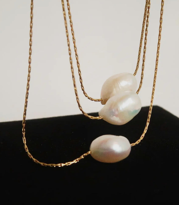 Luxe Joleen Solitare Pearl Chain Necklace 18K Gold