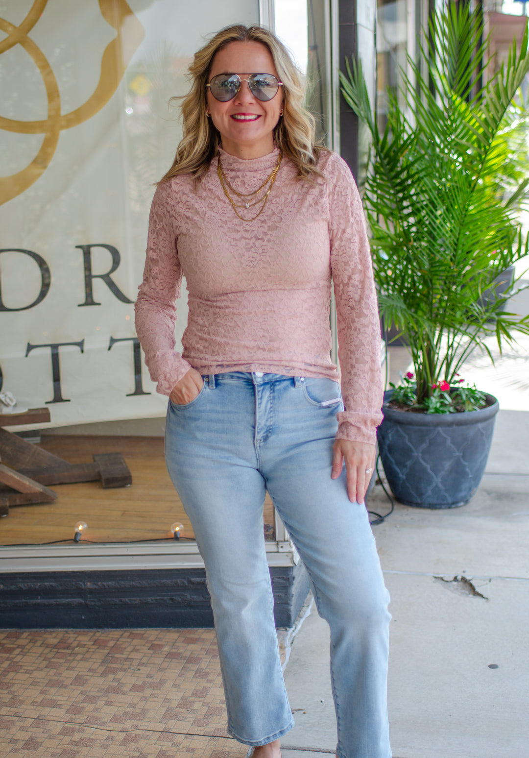 Heart Like Mine Fitted Long Sleeve Lace Top in Dusty Blush