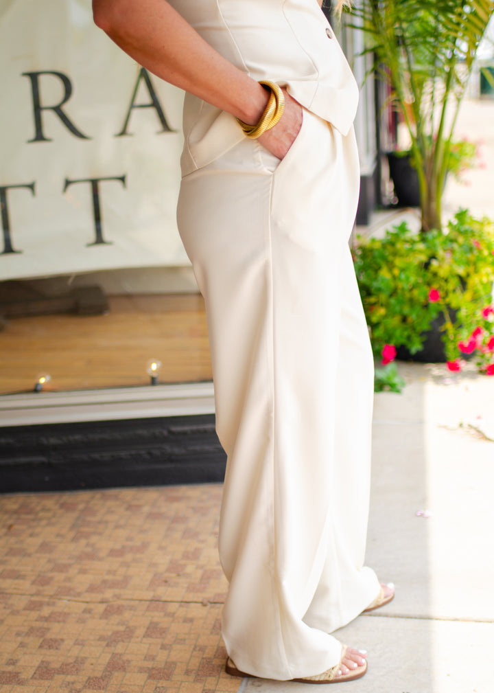 Make You Mine High Waist Pleated Wide Leg Dress Pant in Cream