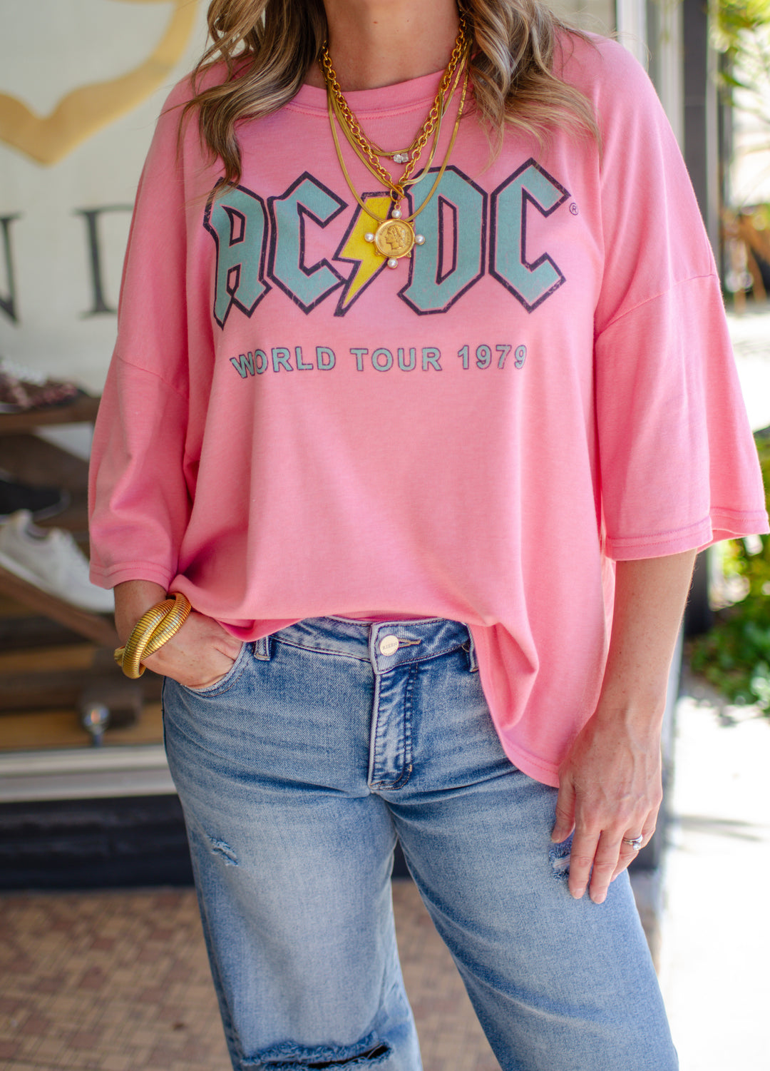 AC/DC 1979 World Tour Pink One Size Band Tee