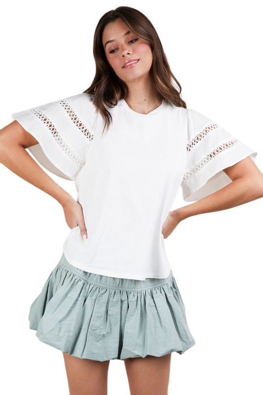 Chic Style Lace Trim Solid Knit Top in White