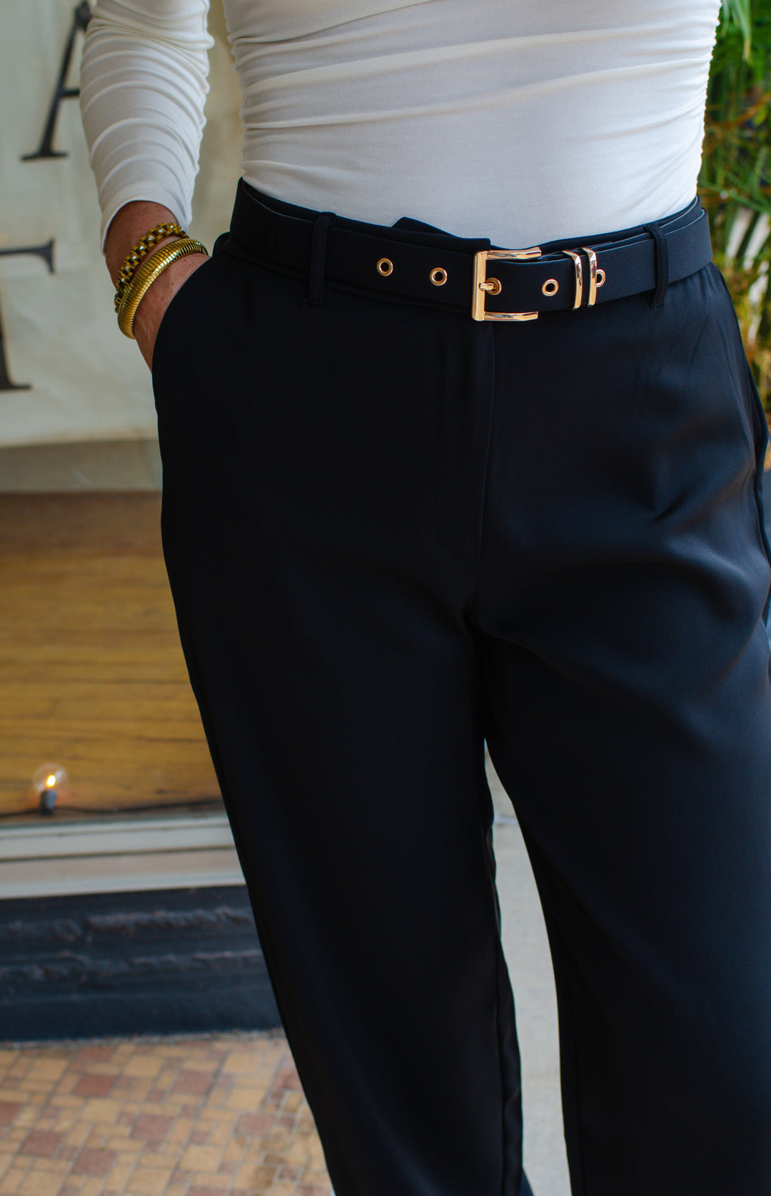 Sophisticated Beauty Belted Wide Leg Trouser Pant in Black