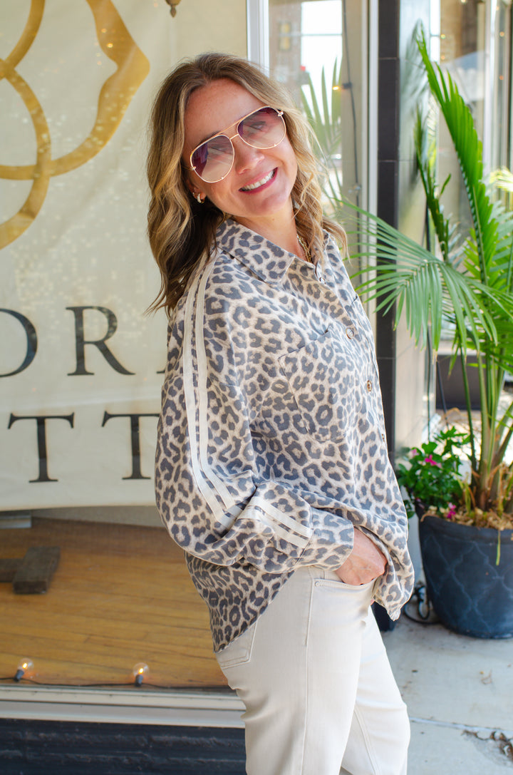 Take It Easy Leopard Button-Down Top in Cream