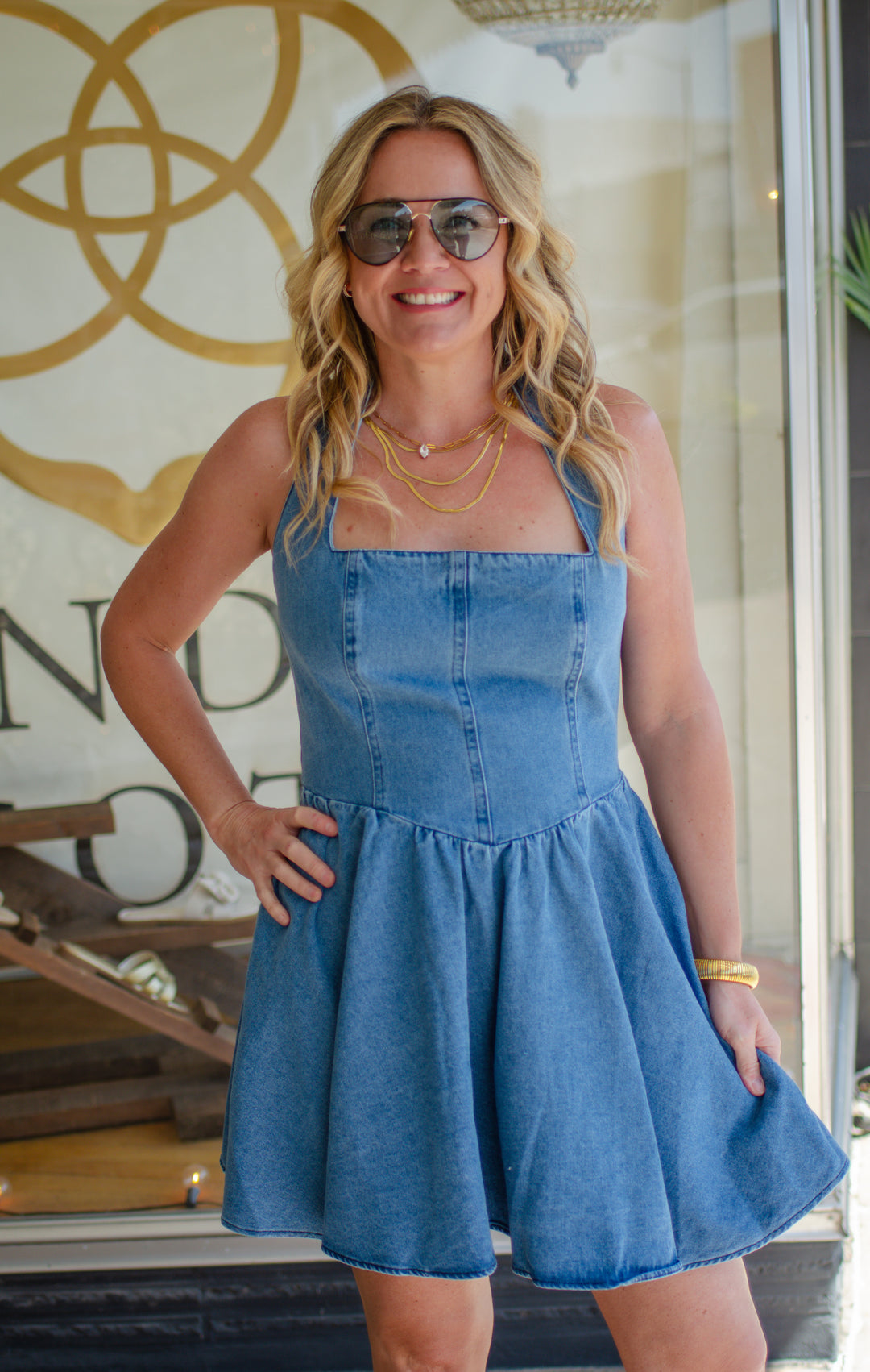 Make Your Move Denim Halter Bow Back Dress