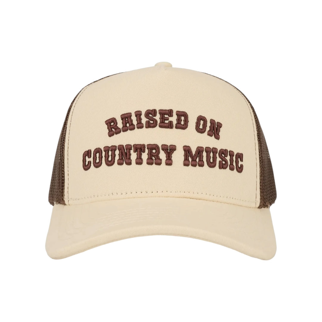 Raised On 90's Country Music 2 Tone Cream & Brown Trucker Hat