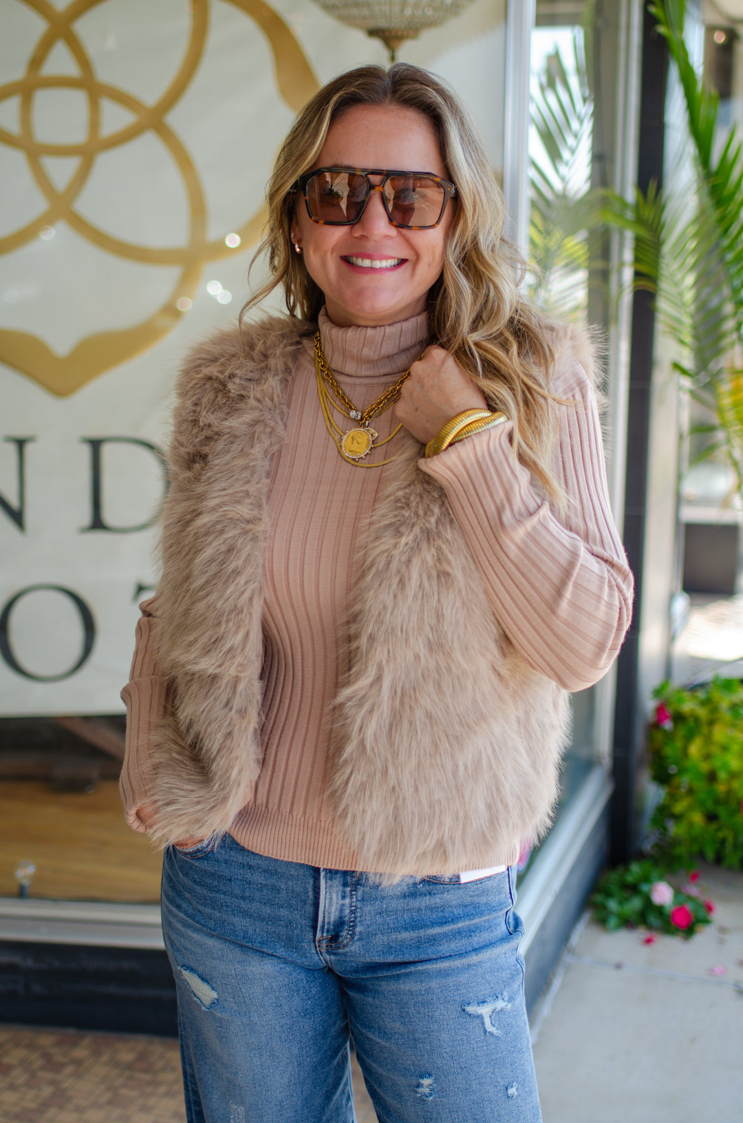 Glam Fur Vest in Taupe