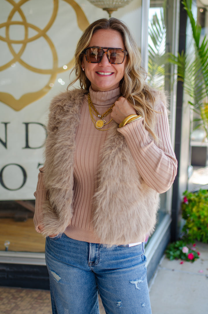 Glam Fur Vest in Taupe