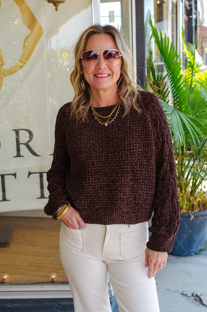 Toasty Charm Knit Sweater Top in Brown