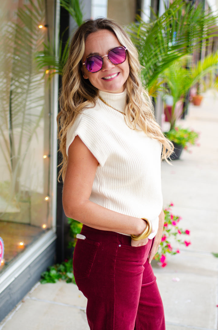 Walking in Love Rolled Mock Neck Sweater in Ivory